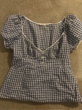 Brandy Melville Blue and White Plaid Top